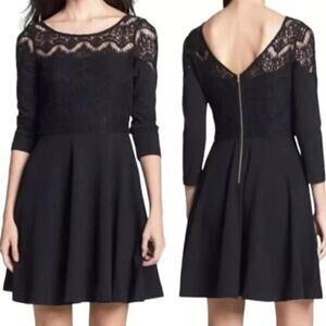 Lilly Pulitzer Remmy Fit & Flare 3/4 Sleeve Mini Dress Lace Black Women's Size S